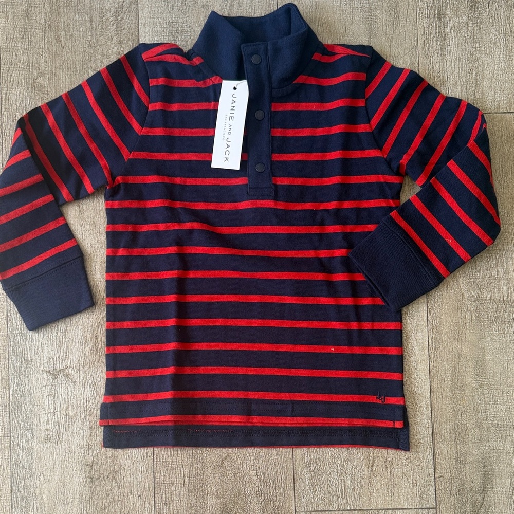Janie and Jack Blue and Red Striped Polo Set - Picture 5 of 6